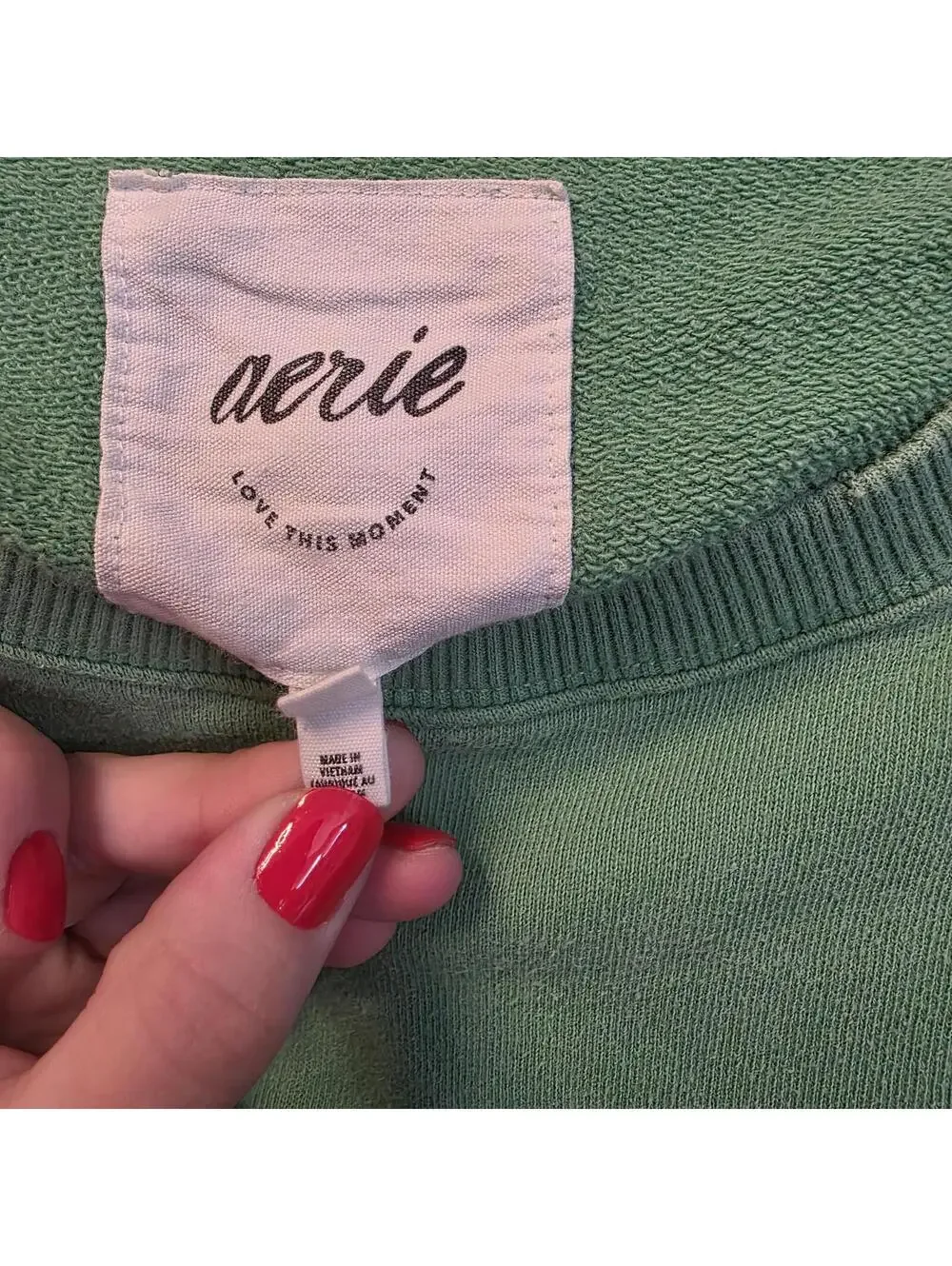 Aerie Oversized Distressed Green Crewneck with Ice Cold Ski Resort Patch- XL - Picture 4 of 8